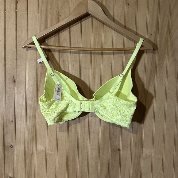 AERIE 36C Lined Lace Bow Sofie Bra Bright Green - Picture 2 of 5